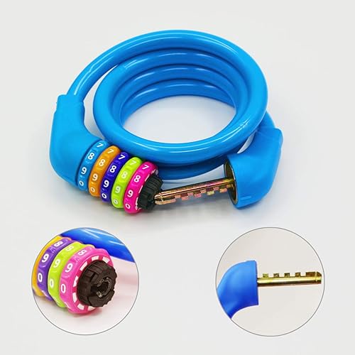 Miniatura 3 de Candados de bicicleta - Candado de cable reiniciable de 4 pies - Candado de bicicleta con combinación de 5 dígitos autoenrollable (azul)