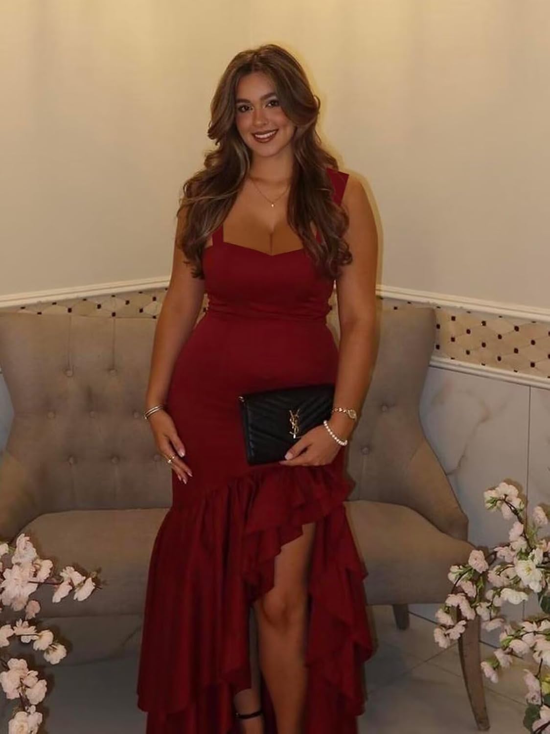 Long Mermaid Prom Dresses for Women Ruffle Formal Evening Party Gown with Slit - Image 3