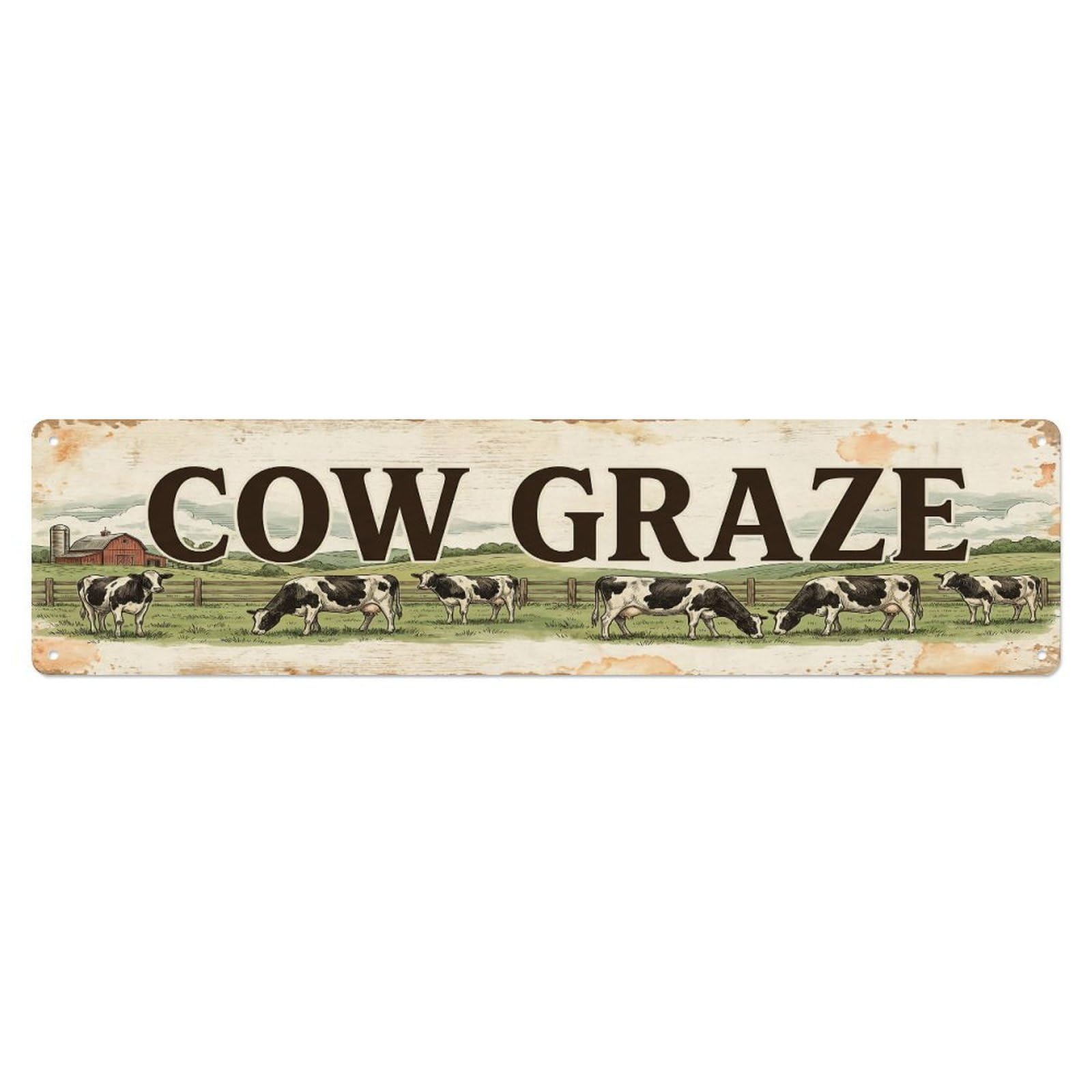 Vintage Pen Graz Cow Farmhouse Funny Cow Backyard Farm Metal Tin Sign Plaque Wall Decor for Cafe, Club, Garden Metal Poster 4x16Inch