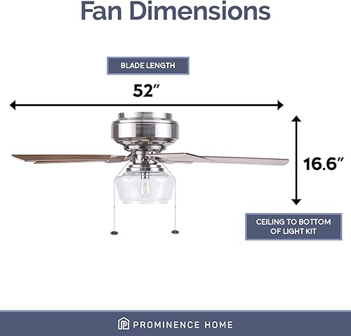 Miniatura 7 de Prominence Home MaCenna - Ventilador de techo LED tradicional de 52 pulgadas para interiores con luz, control remoto, cuchillas de doble acabado,