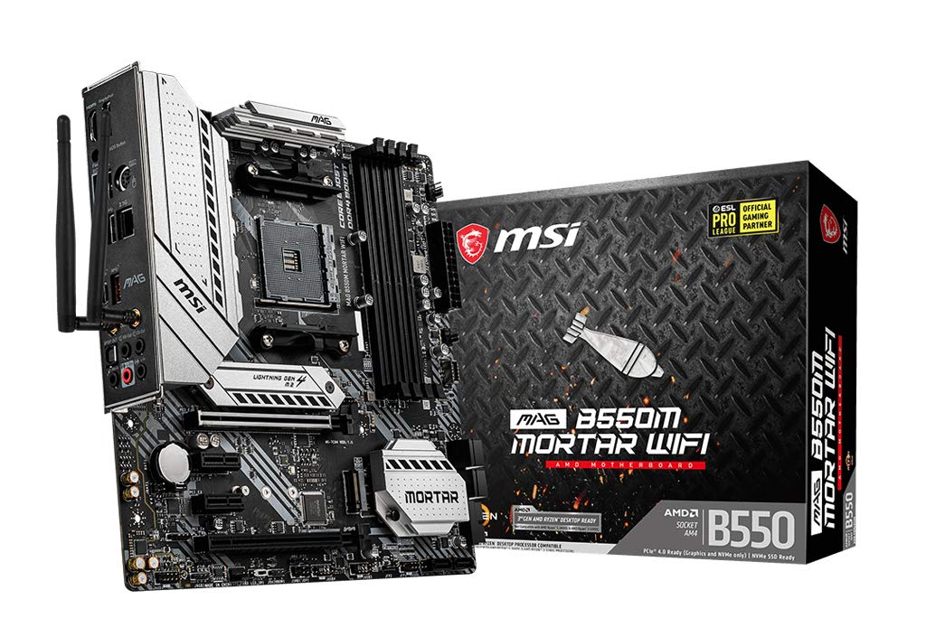 MSI MAG B550M Mortar WiFi AMD AM4 DDR4 M.2 USB 3.2 Gen 2 HDMI Micro ATX Gaming Motherboard AMD Ryzen ¢ 5000 Series Desktop Processors