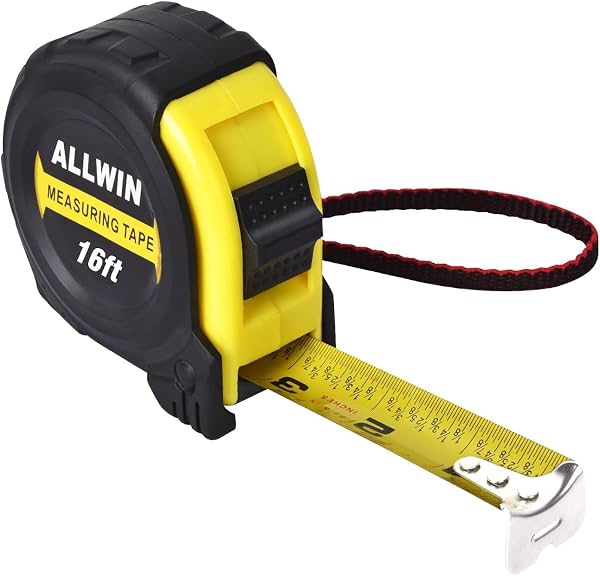 Cinta métrica de 16 pies con fracciones, hoja metálica de 3/4 de pulgada de ancho, compacta y fácil de leer, retráctil para contratistas, carpinteros, bricolaje - carcasa de goma y clip para cinturón