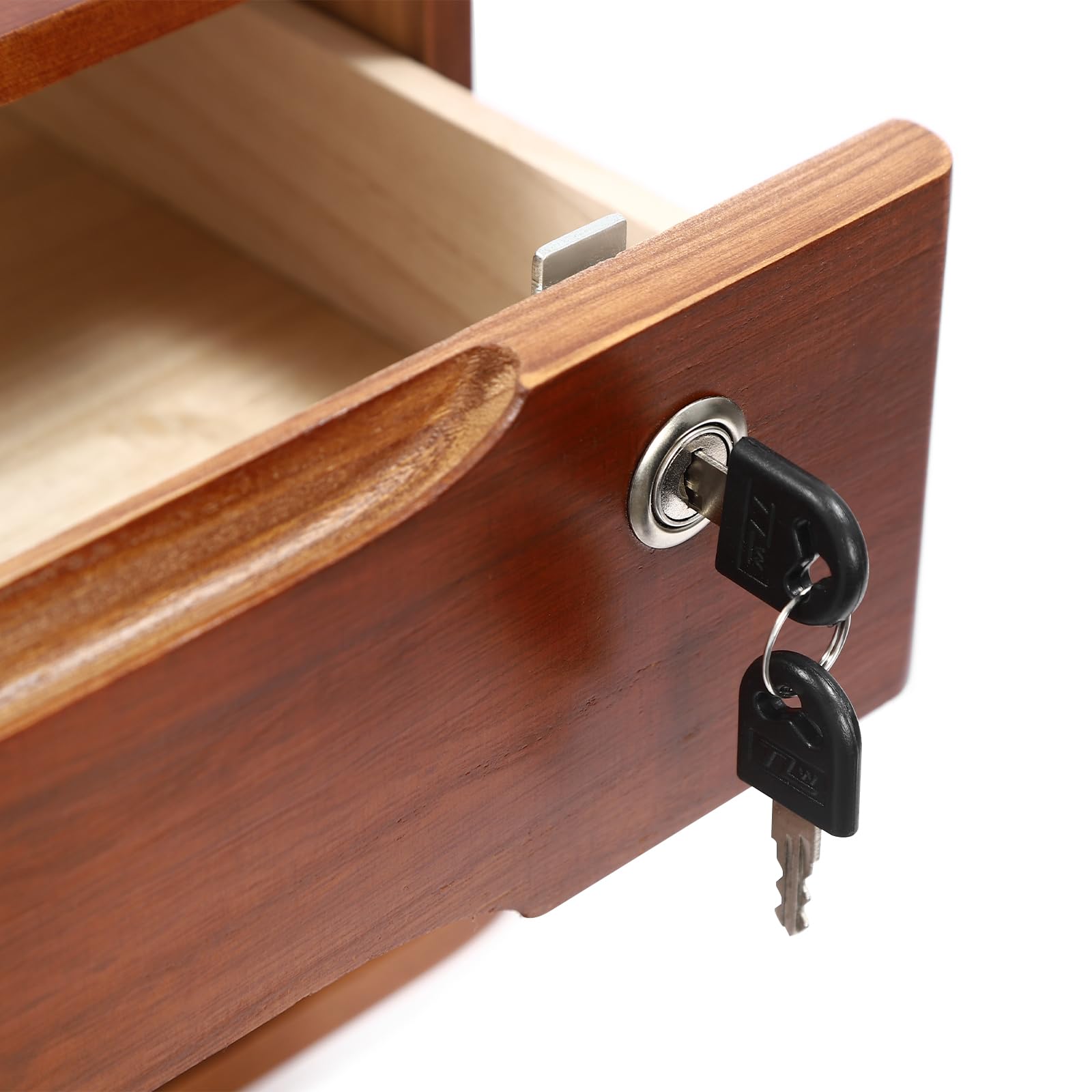 Cassettiera in legno, a 2 livelli, organizer da scrivania con cassetti richiudibili, mini cassettiera con serratura, 39 x 30 x 21,5 cm, per uffici, camera da letto, ecc. (noce)