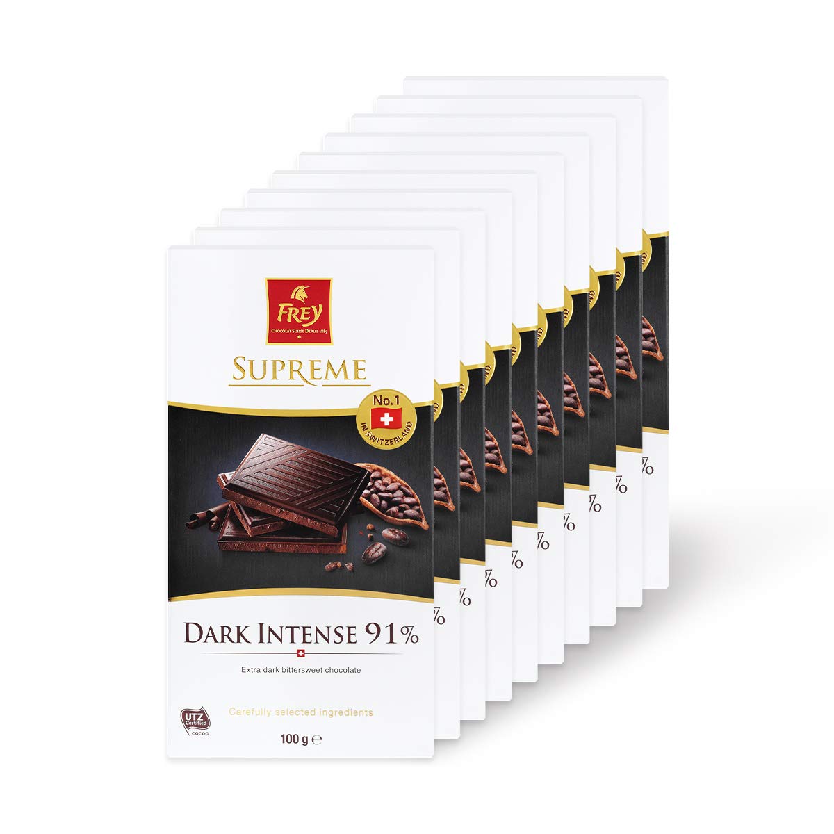 Frey Supreme Bar - 91% Cocoa Dark Chocolate - Premium Swiss Chocolate - GMO Free - Rainforest Alliance Certified - 3.5 Ounce (Pack of 10)