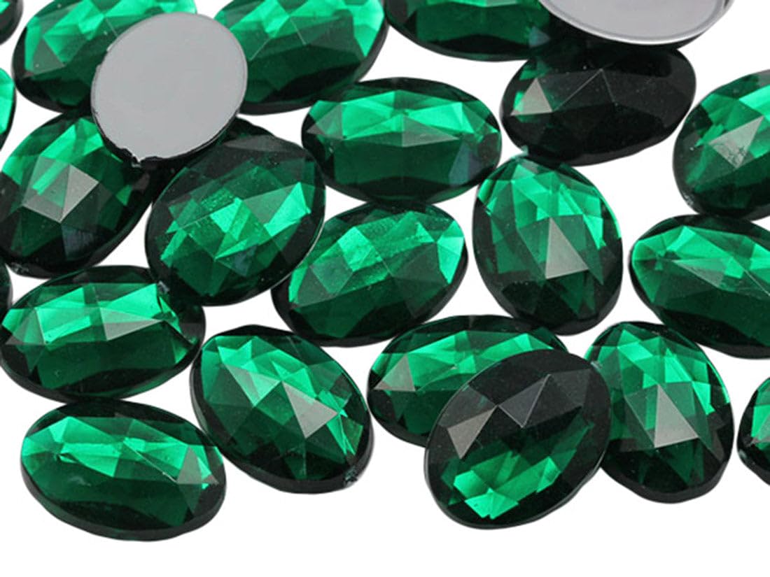 Allstarco KraftGenius 18x13mm Green Emerald .MD Flat Back Oval Acrylic Rhinestones Plastic Costume Gems Cosplay Embelishments Decorations - 35 Pieces