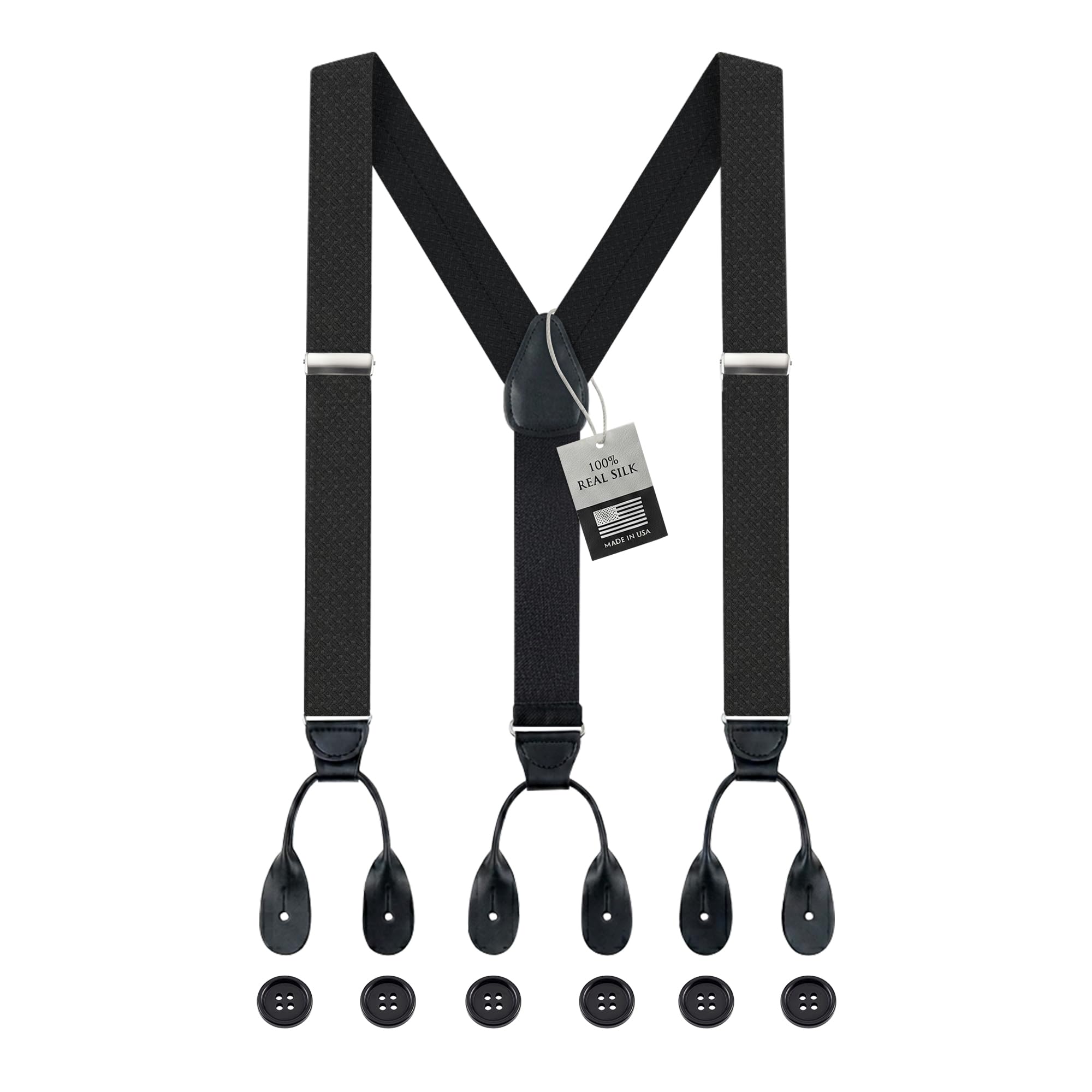 HOLD'EM Tuxedo Suspenders Formal Black 100% Silk Made in USA Button Suspenders for Men Wedding Tux Suspenders for Men