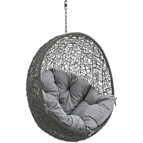 Modway EEI-2654-GRY-GRY Hide Wicker Outdoor Patio Egg Set with Hanging Steel Chain, Swing Chair Without Stand, Gray Gray