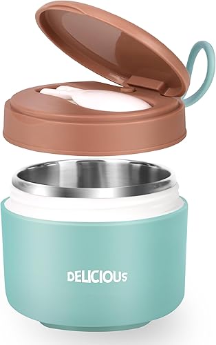 Spoilu Recipiente de comida aislado para niños y adultos, 12.3 onzas, tarro de comida para niños aislado al vacío de acero inoxidable con cuchara