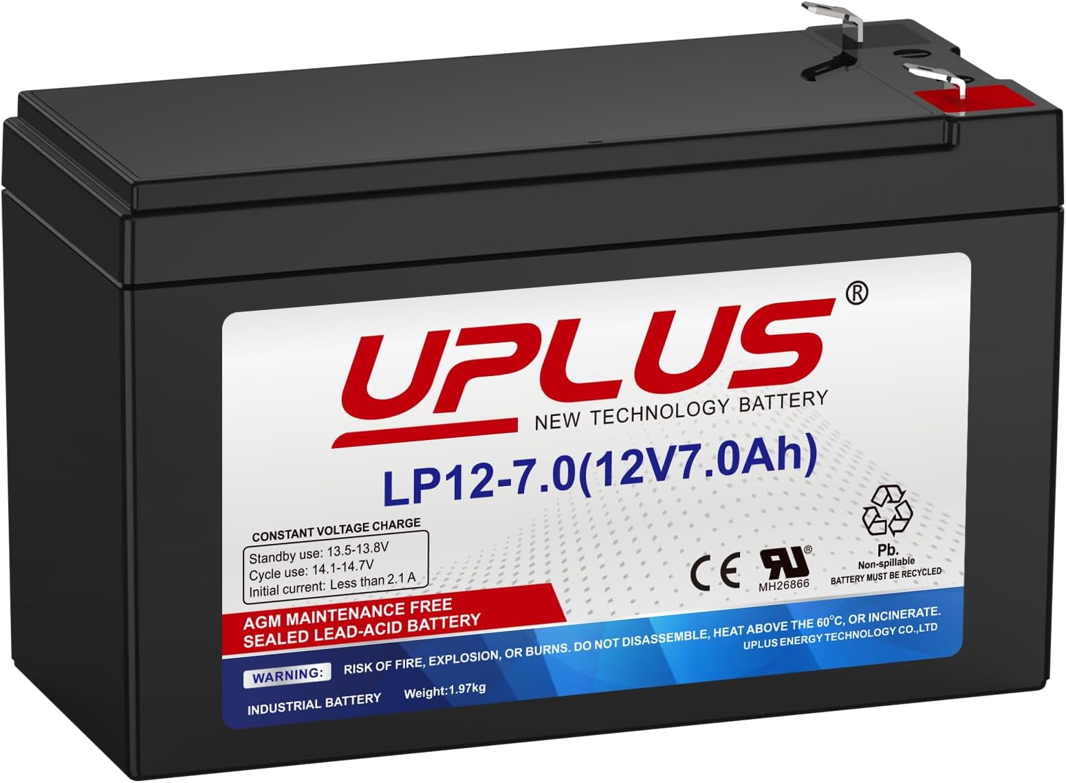 UPLUS 12V 7Ah Battery LP12-7.0, with T1(F1) Terminal, SLA Rechargeable Battery for UPS, Home Alarm, Garage Doors, Replace APC RBC17, LSLA7-12, NP7-12, Y7-12 | Confirm size before order