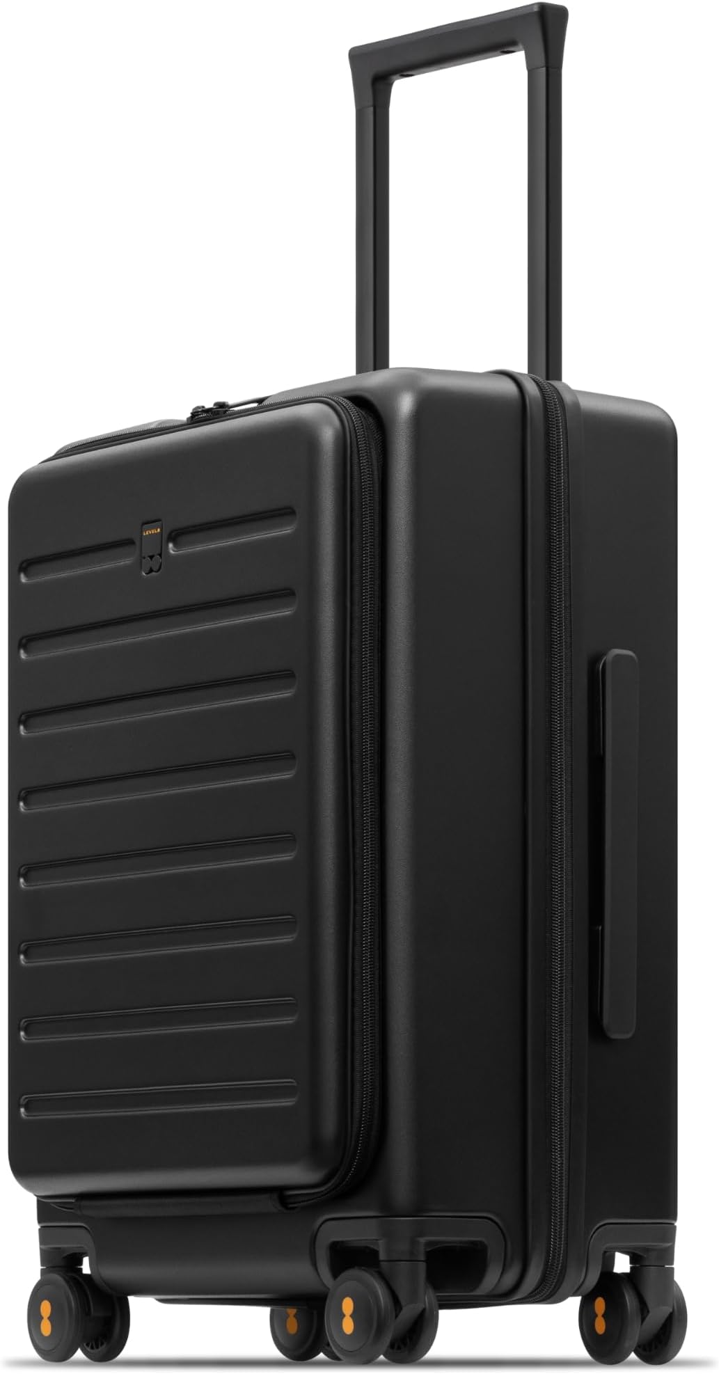 LEVEL8 Road Runner Carry On Luggage with Front Compartment, 20 Inch Lightweight Hard Shell Suitcases with Wheels Airline Approved, Tsa Locks for Luggage, Black