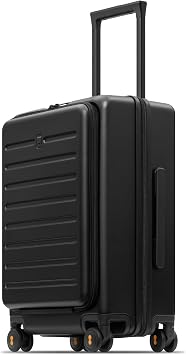 LEVEL8 Road Runner Carry On Luggage with Front Compartment, 20 Inch Lightweight Hard Shell Suitcases with Wheels Airline Approved, Tsa Locks for Luggage, Black,21.46 x 14.57 x 9.45