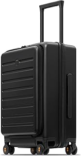 LEVEL8 Road Runner Carry On Luggage with Front Compartment, 20 Inch Lightweight Hard Shell Suitcases with Wheels Airline Approved, Tsa Locks for Luggage, Black,21.46" x 14.57" x 9.45"
