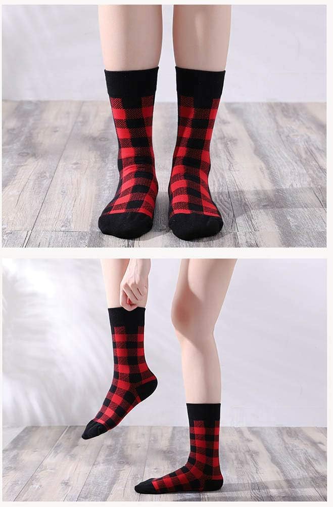 2 Pairs Women Soft Cozy Organic Cotton Buffalo Plaid Checked Pattern Socks Graphic Casual Calf Crew Winter Spring Outdoor Valentine's Day Gifts Red Black - Image 5