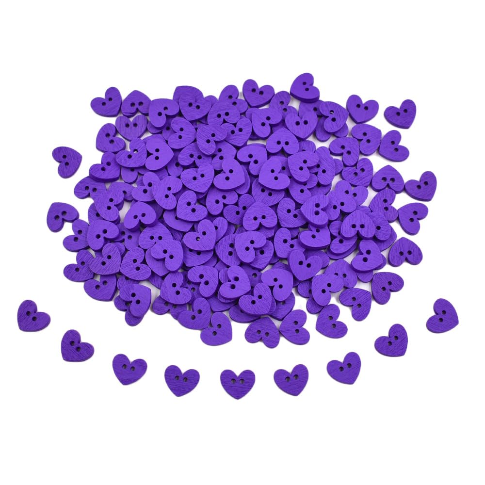 50Pcs Purple Heart Shape Wooden Buttons for Crafts 2 Holes Buttons for Sewing Clothes Accessories DIY Art Decorative Embellishments, Purple