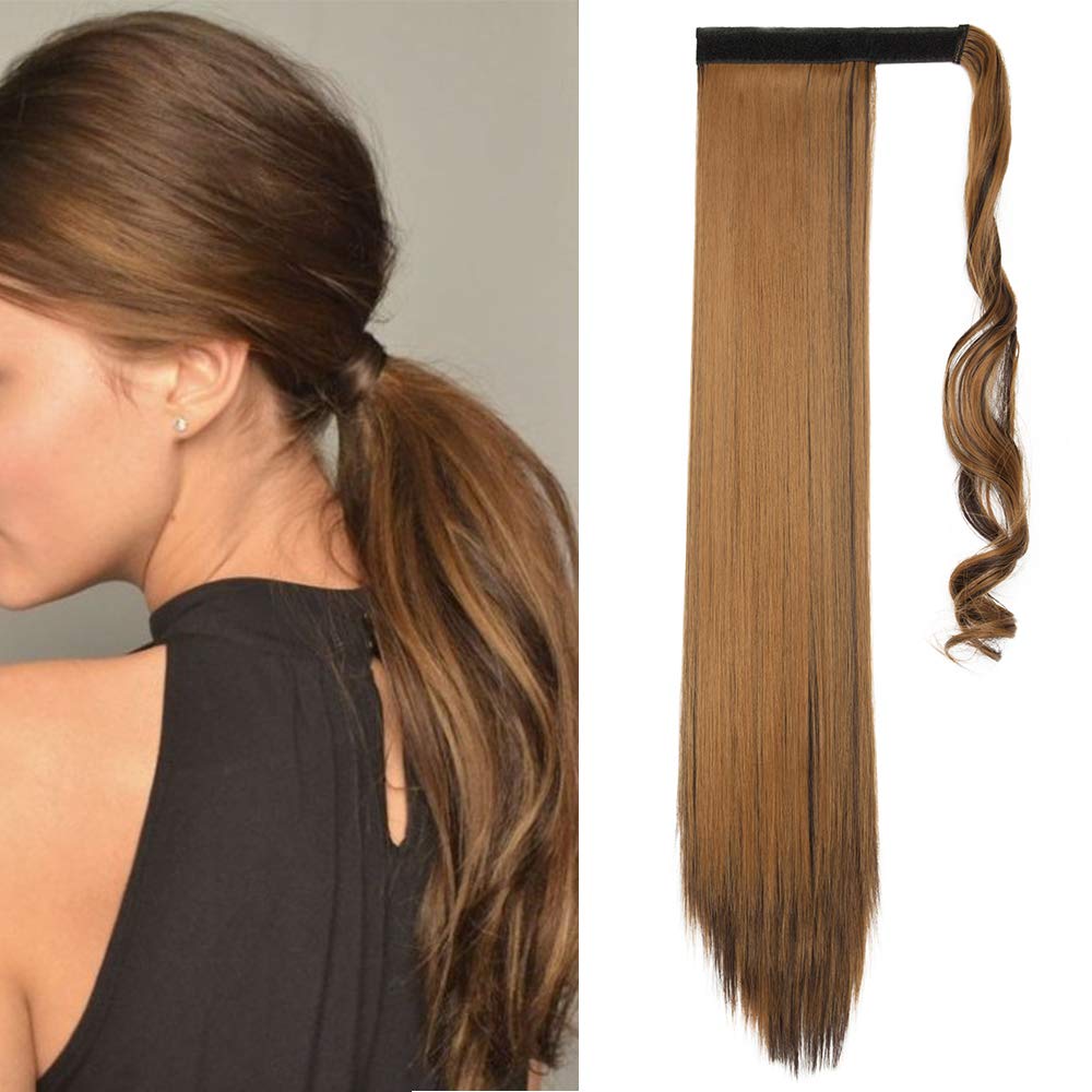 32"(81cm) SEGO Coleta Postiza Larga Pelo Sintético Se Ve Natural [Castaño Oscuro] Extensiones de Cabello Clip Cola Lisa Ponytail Extension (140g) — view 63