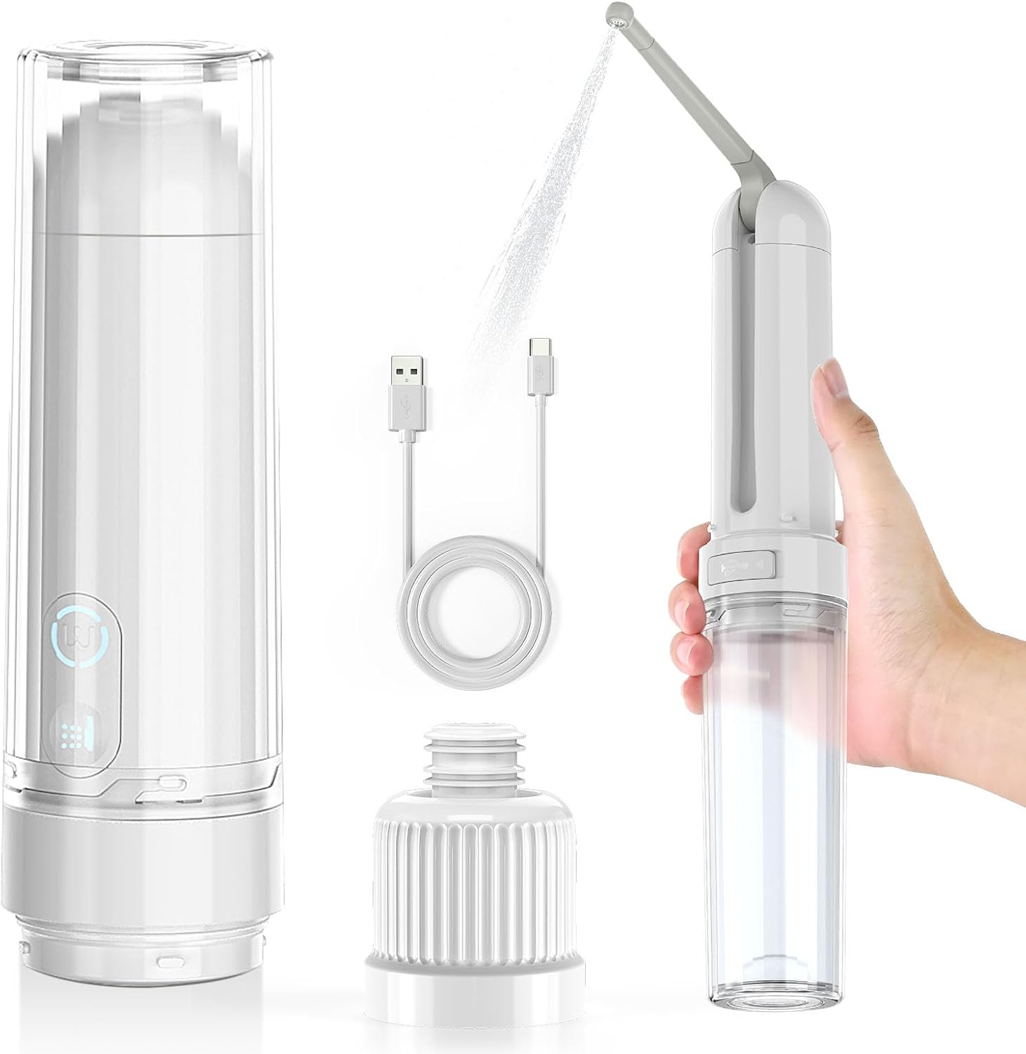 Portable Bidet for Travel, Electric Handheld Bidet Sprayer with Universal Adapter and 3 Pressure Options, Peri Bottle Postpartum, Waterproof High Pressure Handheld Bidet for Women Men Baby Cleaning