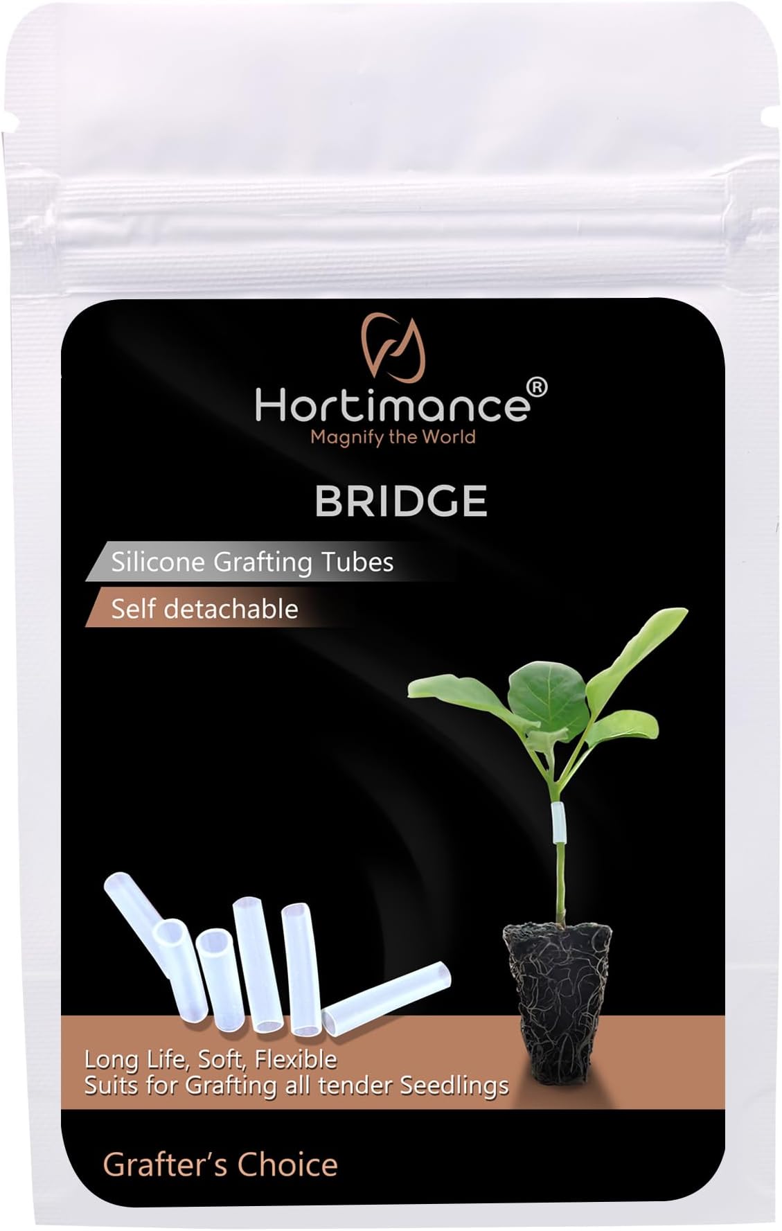 HORTIMANCE Bridge Grafting Tubes for Seedlings, 100pcs Self-Detachable, 2.5mm Size, Suits for Multiple seedlings