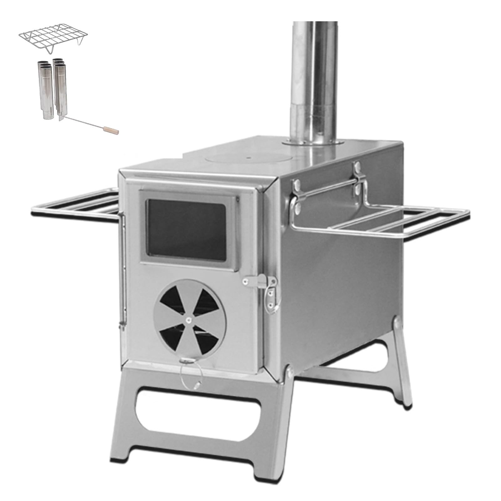 Stufa a Legna Portatile da Campeggio Realizzato in Acciaio Inossidabile Design Pieghevole con Finestra di Osservazione