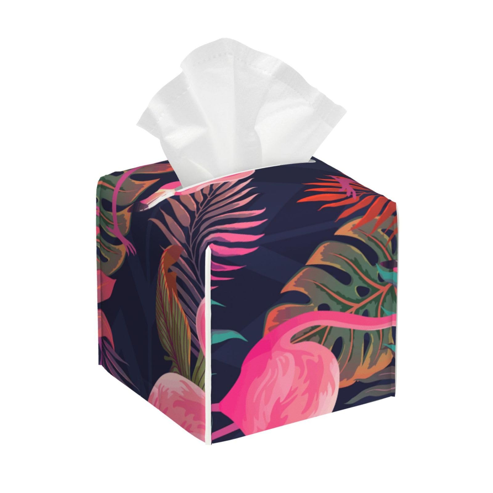 Beautiful Pink Flamingos Square Tissue Box Cover with Modern and Stylish Bottom Tissue Box Storage Space