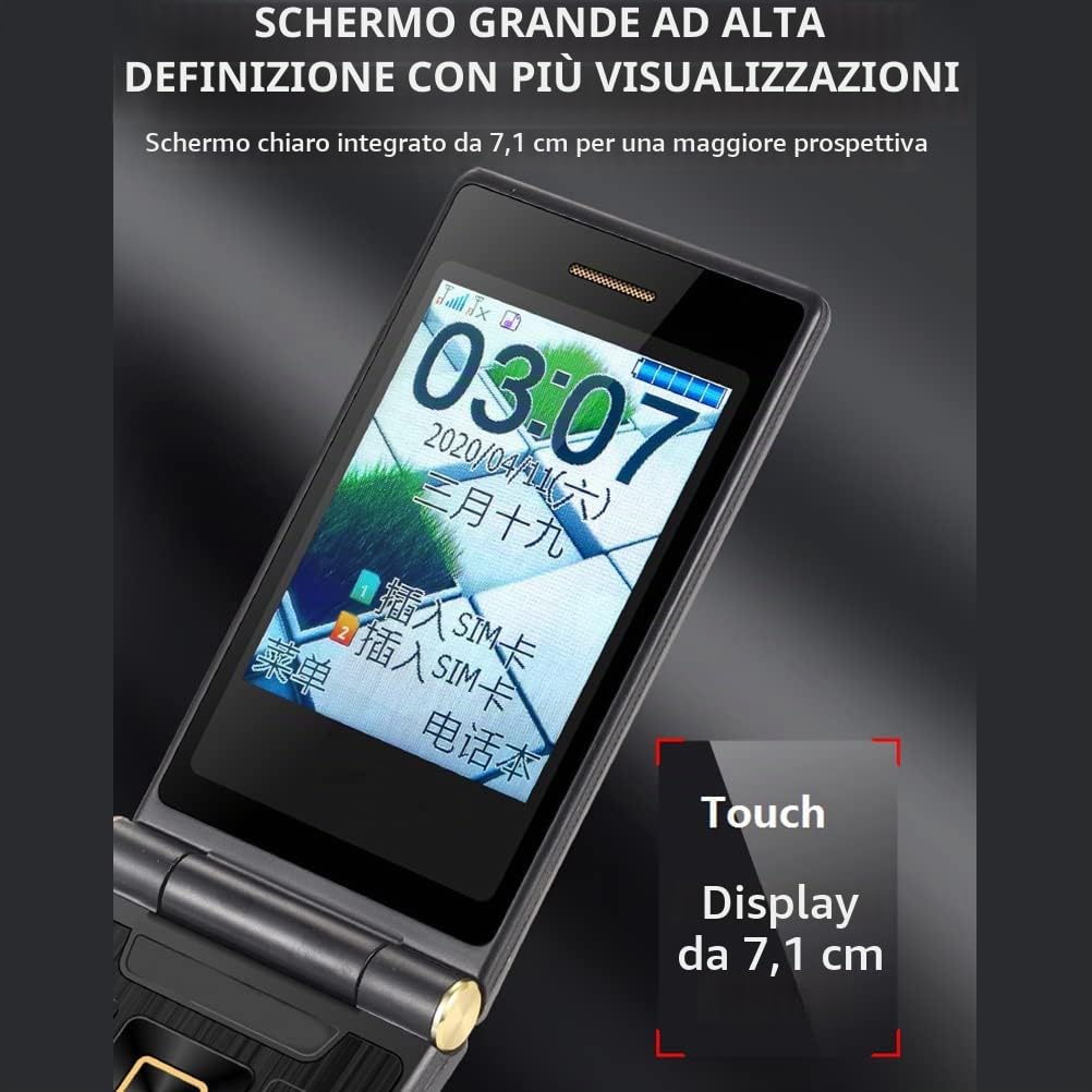 KKPLZZ G10-C Cellulare a Conchiglia per Anziani, Facile da Usare Con Tasti Grandi, Doppio Schermo, Volume Grande e Custodia Protettiva