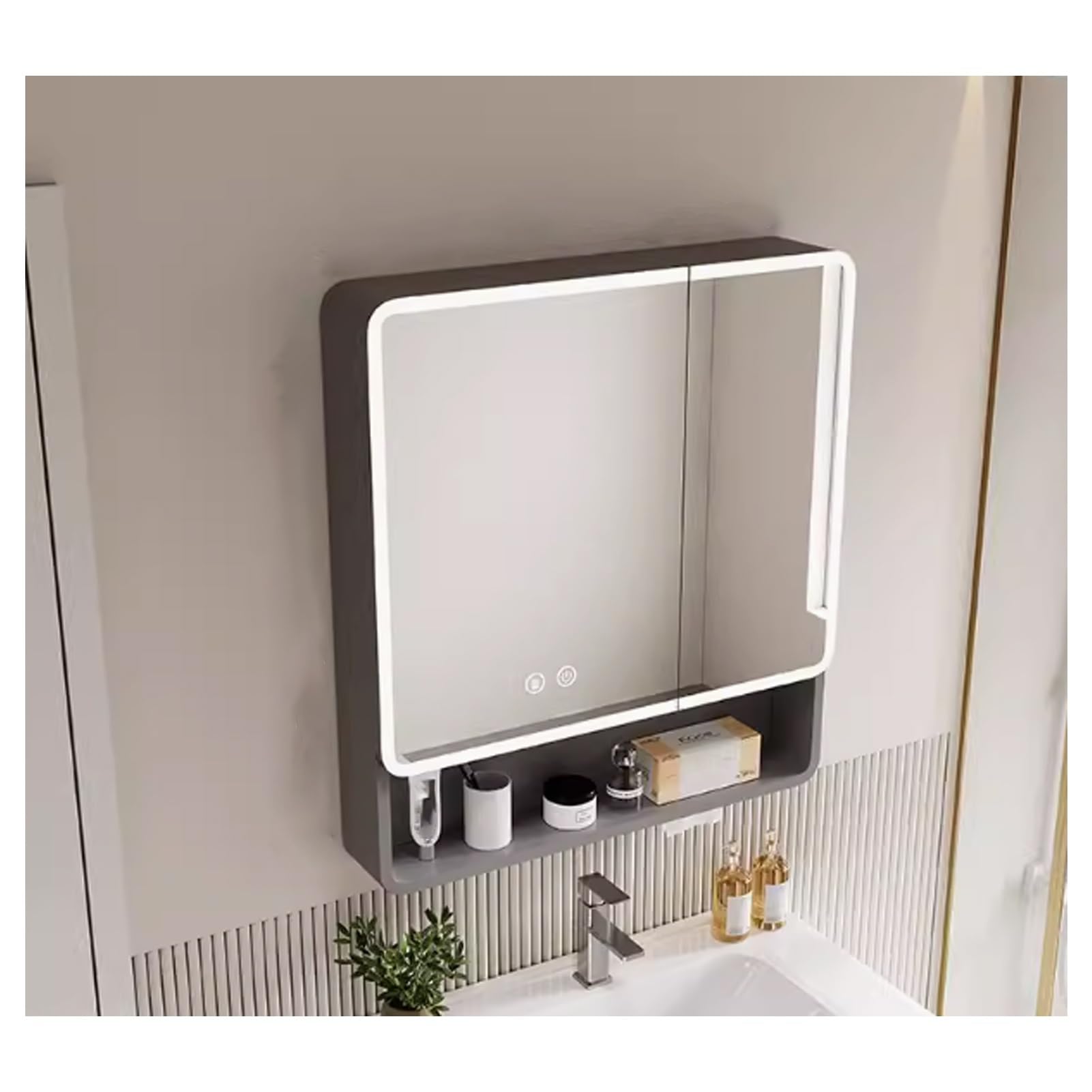 Armario Espejo Baño con Luz,LED Espejo con Almacenaje de Maquillaje,Inteligente Espejo Baño con Luz Armario Baño Pared，Alta Definición Armario Espejo Baño Atenuación Continua,con Interruptor