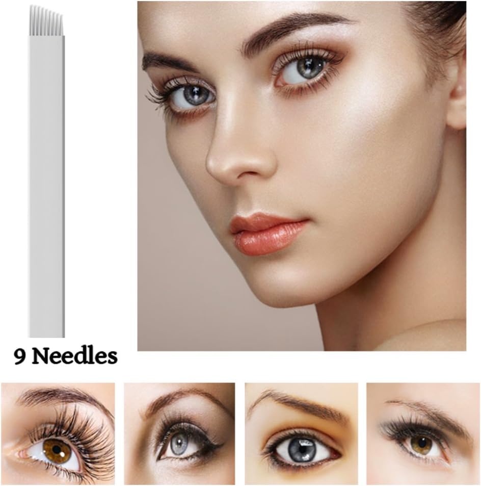Xiaoyu 50PCS Microblading Needles, Permanent Makeup Manual Tattoo Eyebrow Blade Bevel for Eyebrow Tattoo Pens White, 9 Pin - Image 4