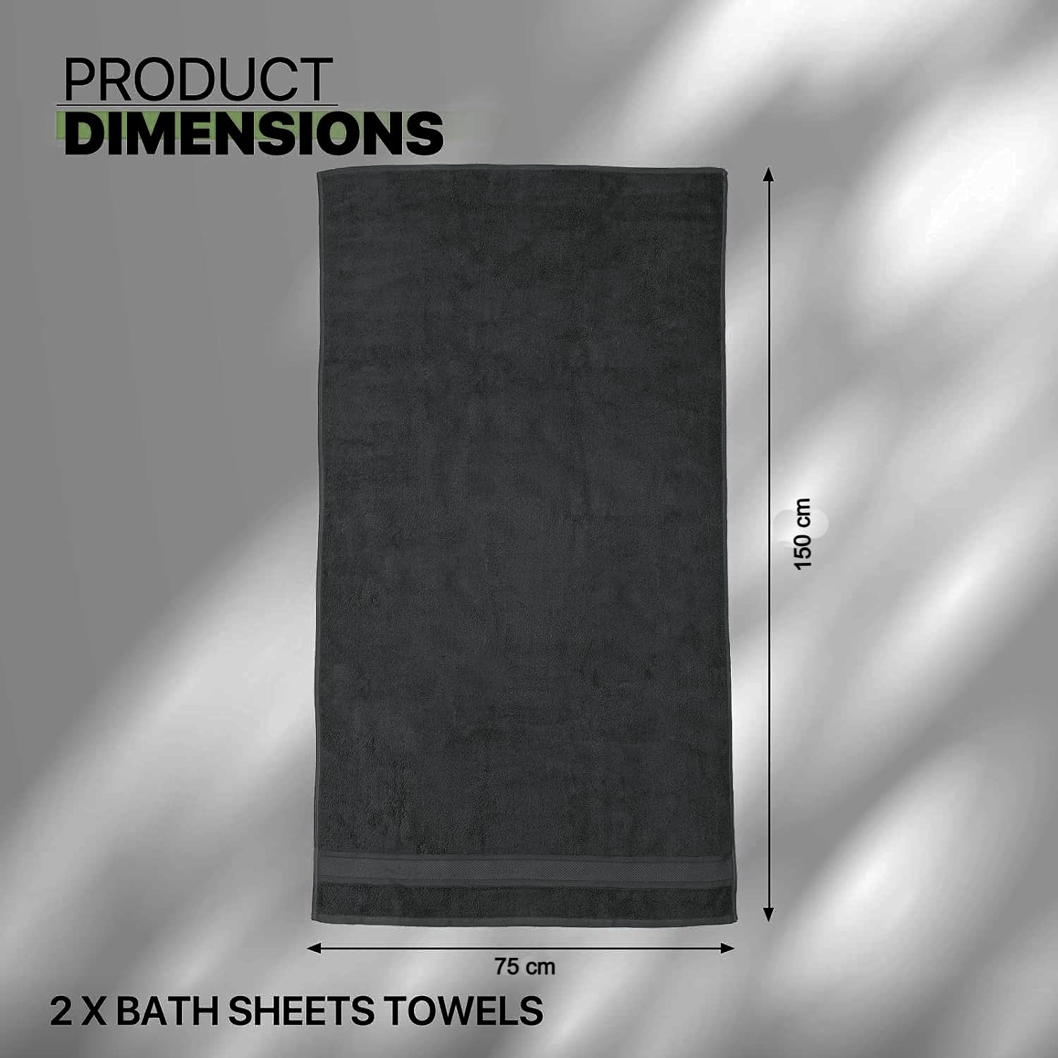 TEXTILESY Pack of 2 Large Bath Sheet Towel Set- 75 x 150 cm-500 cm-100% Cotton Bath Sheet Towels Quick Dry & Absorbent (Cotton, Charcoal Grey) - Image 2