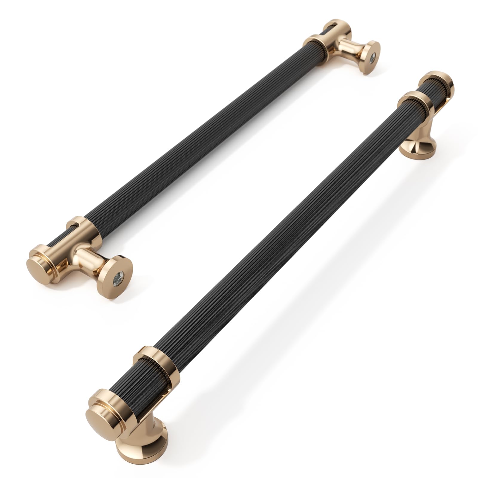 FURNIWARE 10 Pack Matt Black and Champagne Bronze Cupboard Handles, 192mm (7.5 Inch) Hole Center, Color-Blocked Cabinet Pulls with Lines Design, Pull Handles for Kitchen, Drawer Dresser, Wardrobe