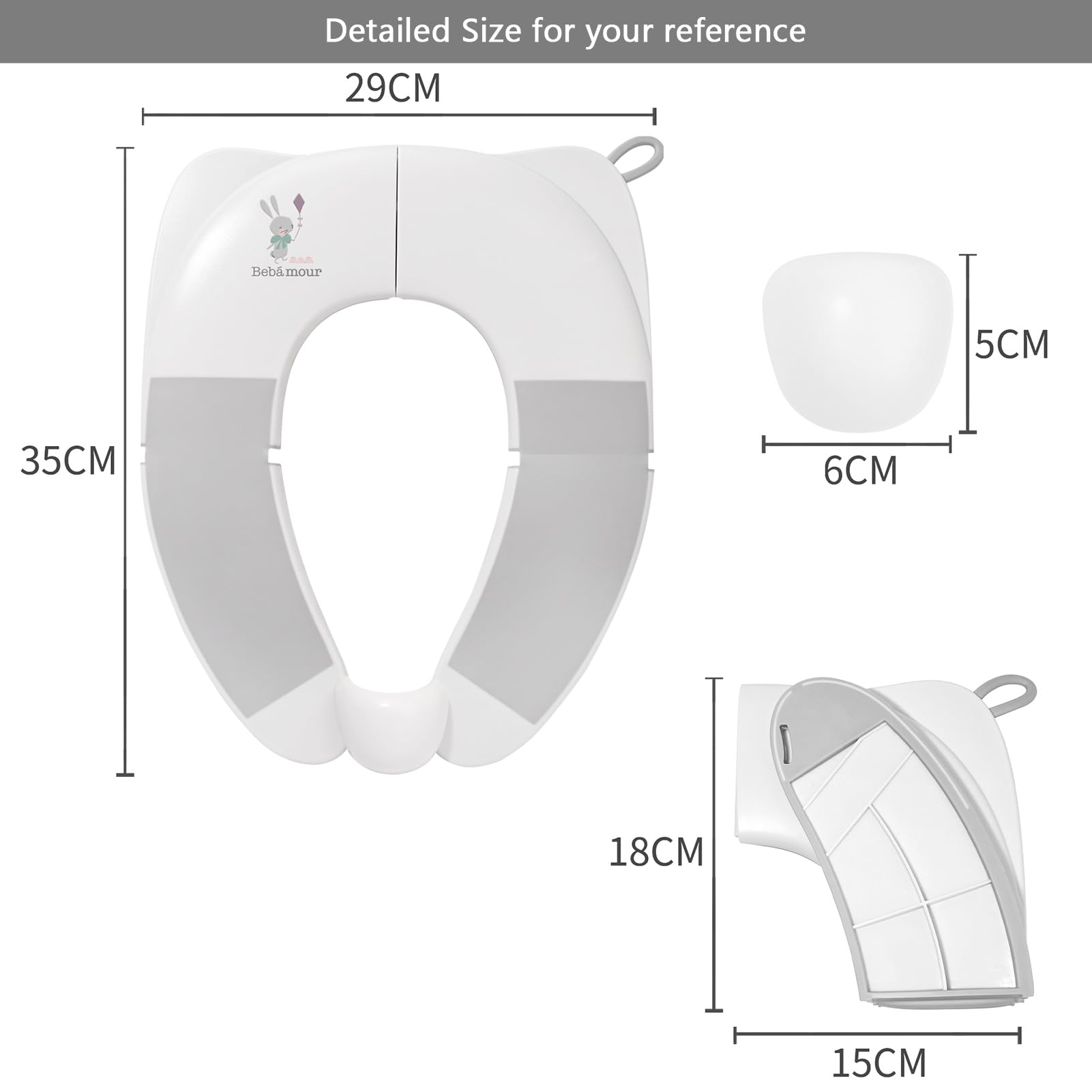 Bebamour Sedile WC pieghevole per bambini, portatile, da viaggio, con cuscinetti antiscivolo e paraspruzzi, compatto e leggero, adatto per WC standard del Regno Unito,coniglio