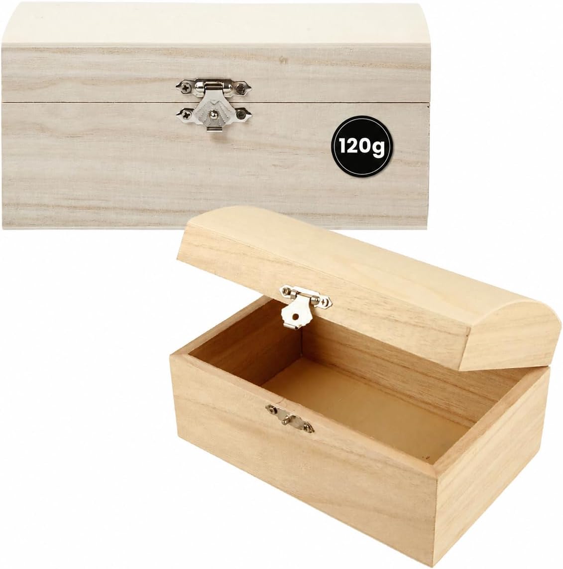 Creativ Company 575440 Wooden Treasure Chest โ 16.5โฏรโฏ11โฏรโฏ8.55โฏcm Curved Lid Box with Metal Clasp โ Ideal for Painting, Decoupage & Crafting