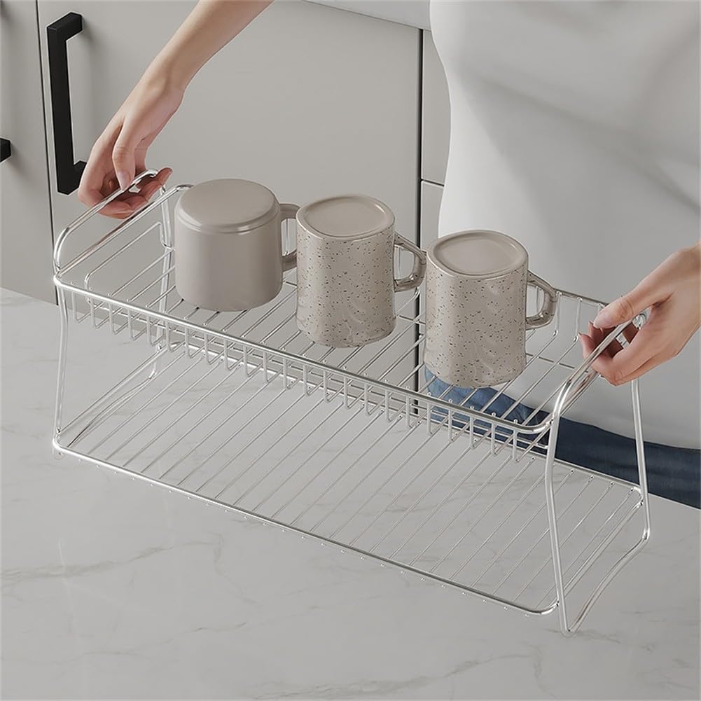 GLETSF Stainless Steel Spice Rack, 2-Tier Kitchen, High Shelves for Spices, Tea, Coffee, 39.9 x 16 x 18.5 cm, Countertop Storage, Essential Kitchen Cookware,