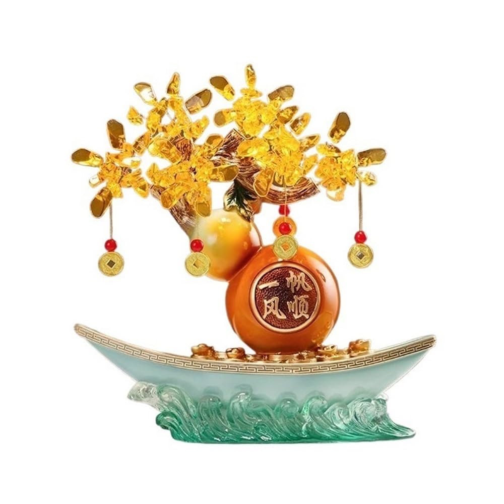 Fortune Crystal Trees Crystal Money Tree with Base, Wealth Fortune Luck Smooth Sailing Ornament(Blue)