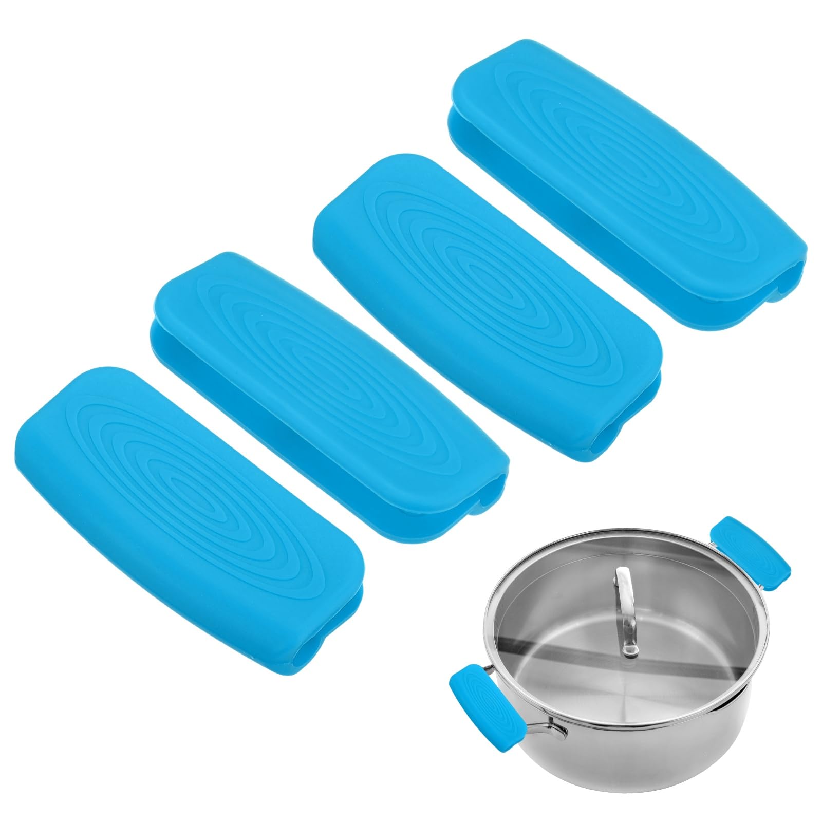 M METERXITY 4-Pack Silicone Assist Handle Holder Grip, Heat Resistant Non-Slip Pot Grip Handle Sleeve for Frying Cast Iron Skillet [Blue]