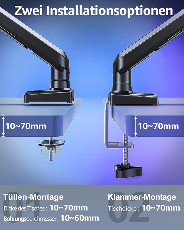 ELIVED EV6012B Dual Monitor Tartó 13-32 Colos Képernyőhöz, Gázrugós Monitor Kar Forgatható