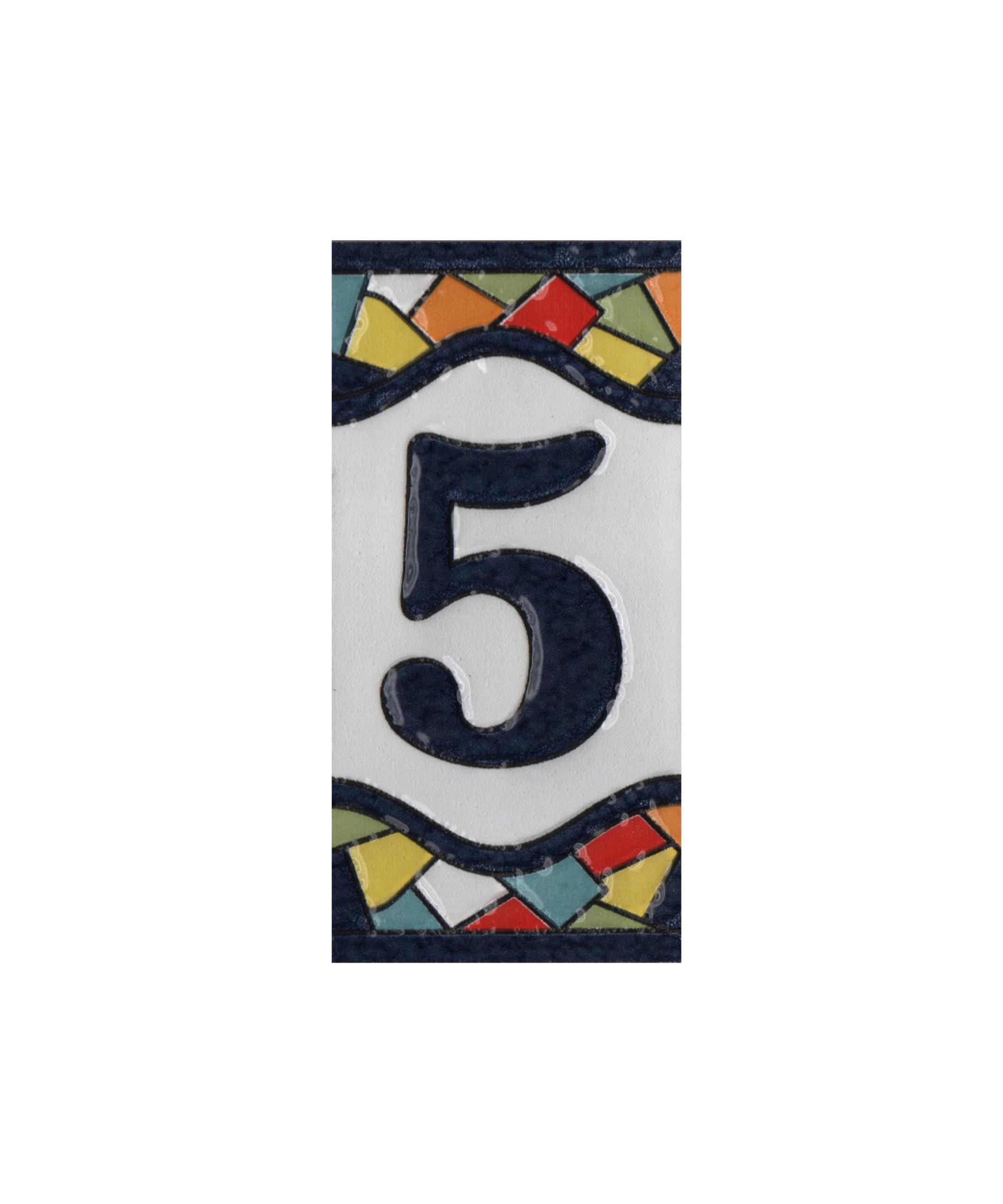 4.3' x 2.2' 11cm x 5.5cm Spanish Mosaic Hand-painted Number Tiles & Metal Frames (Number 5)