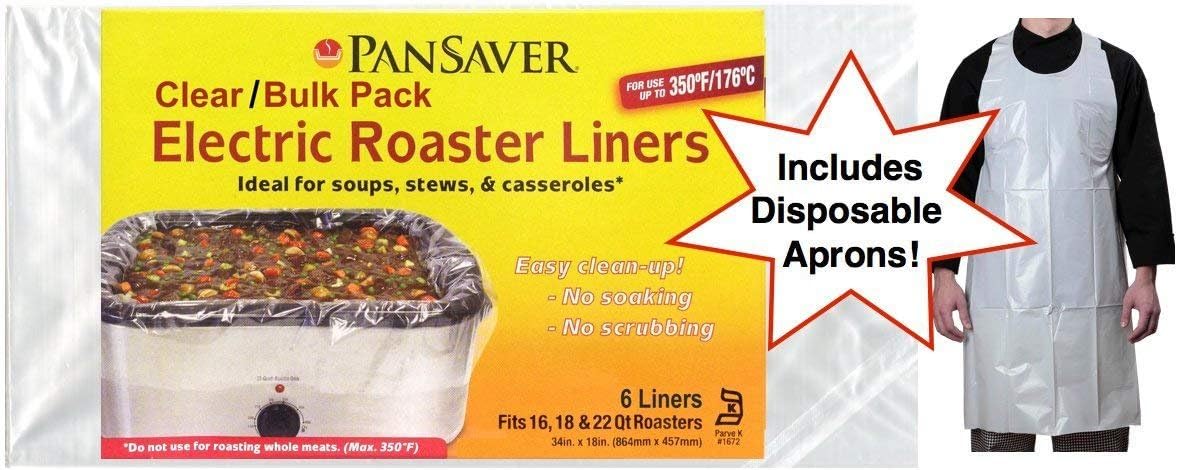 Pansaver Electric Roaster Oven Liners, 3 Box Bundle (6 Liners). Fits 16,18 & 22 Quart Roasters. Includes 3 FREE Superior Individually Wrapped Aprons.