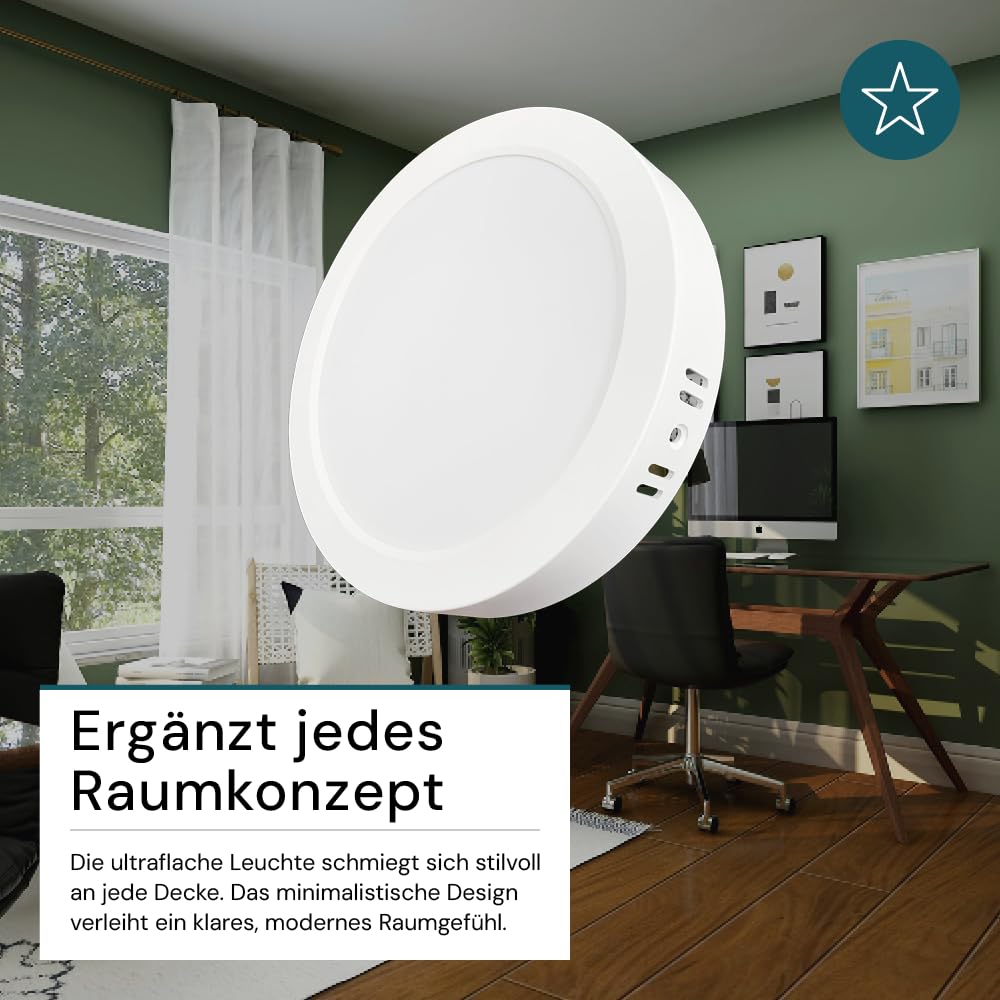 LUXULA LED Aufbauspot flach Weiß 6 Stück, 12W 1200lm Ø175x34mm, IP44 LED Aufputz, Spot CCT 3000K 4000K 6000K einstellbar, Deckenlampe Aufputz Aufbauleuchte, Spot für Bad, Küche, Flur & Wohnzimmer