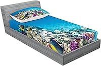 Vista 228 de Lunarable Grey Fitted Sheet & Pillow Sham Set, Pattern with Random Footprints Paw Traces Pet Legs Friendly Cats and Dogs, Decorative Printed 3 Piece