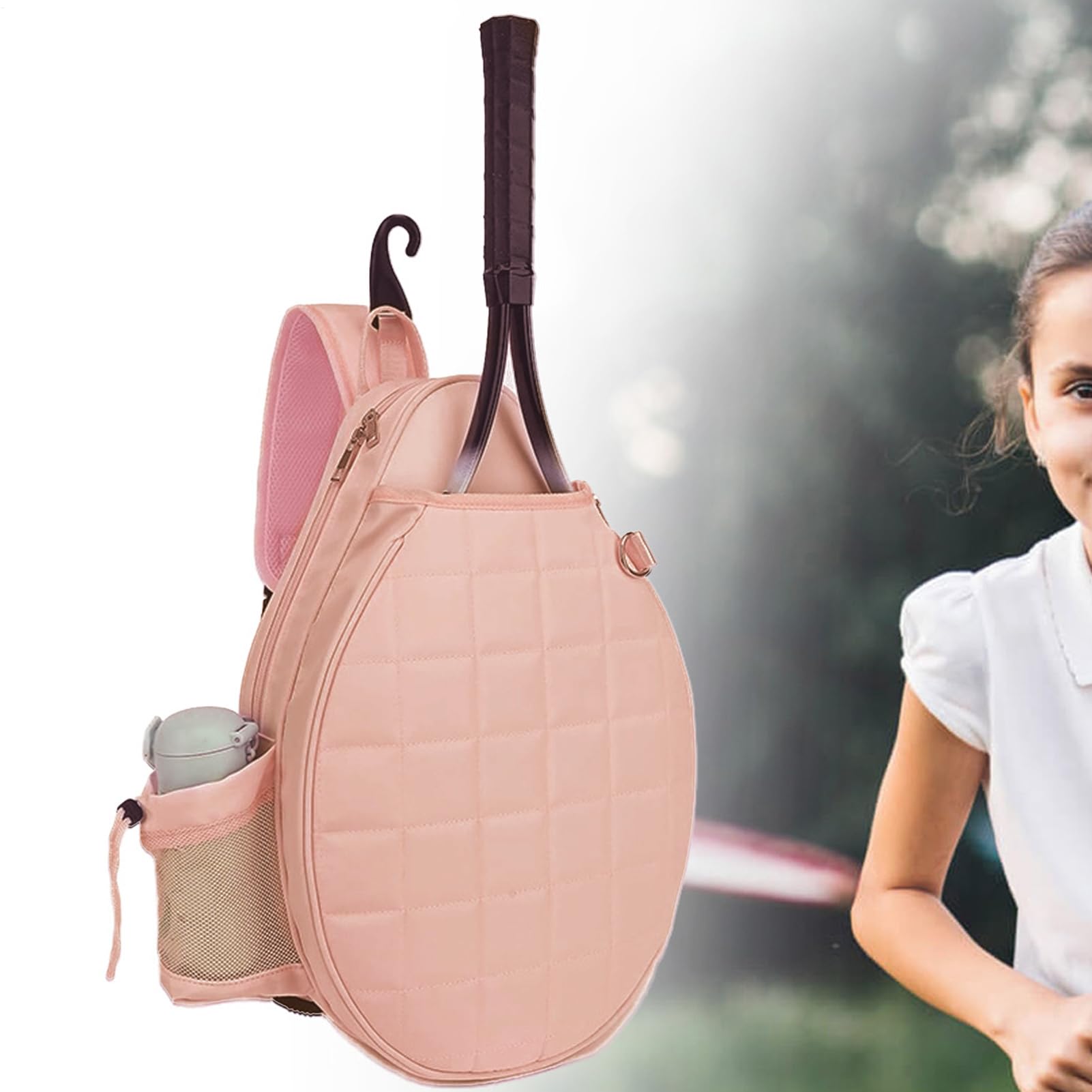 Borsa da Tennis da Donna Con Manico Superiore, Porta Bottiglia d'Acqua e Gancio - Borsa a Tracolla Stampata Con Griglie sul Petto