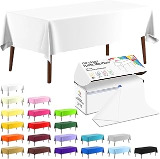 CXPSINC 54 Inch X 200 Feet Plastic Table Cover Roll Disposable Tablecloth with Slide Cutter for All Type/Shape Tables | Picnic, Party, Banquet, Birthdays, Weddings (White)