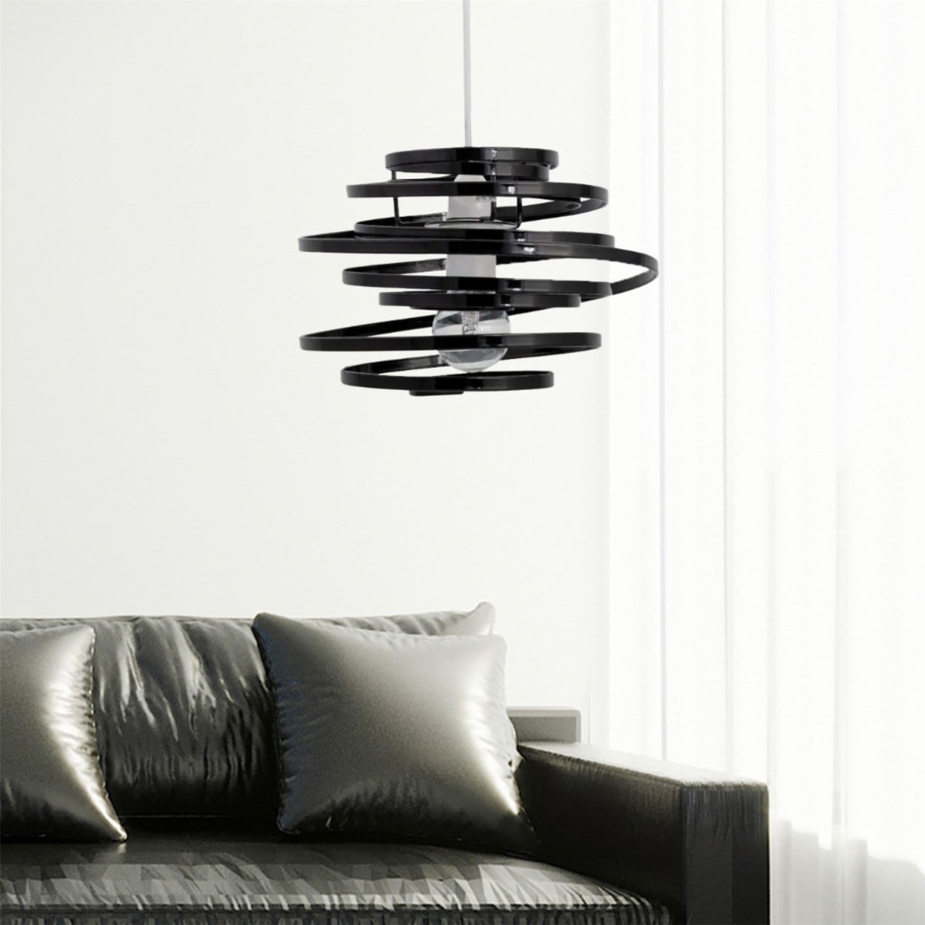 Firstchoicelighting Black Modern Metal Swirl Ceiling Light Shade Metal Easy Fit Lightshade - No Wiring Required Modern Design Lampshade Height 25Cm Diameter 23Cm