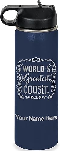 Miniatura 47 de LaserGram Botella de agua con tapa abatible de doble pared de 32 onzas con pajilla, el primo más grande del mundo, grabado personalizado incluido