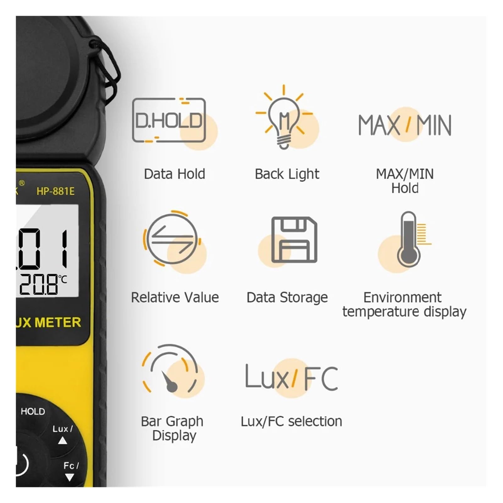 Illuminometro digitale portatile LUX Meter 3000.000 LUX/FC Selezione Luxmetro digitale ad alta precisione -881E