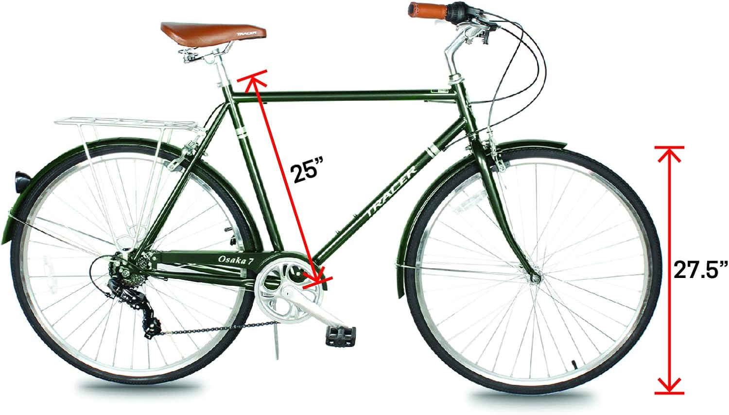 Tracer Osaka Hybrid Bikes, Steel Frame, Shimano Nexus Inter 3/7 Speed, Brown Seat Brown Grips, Road Bike, City Bike, Multiple Colors