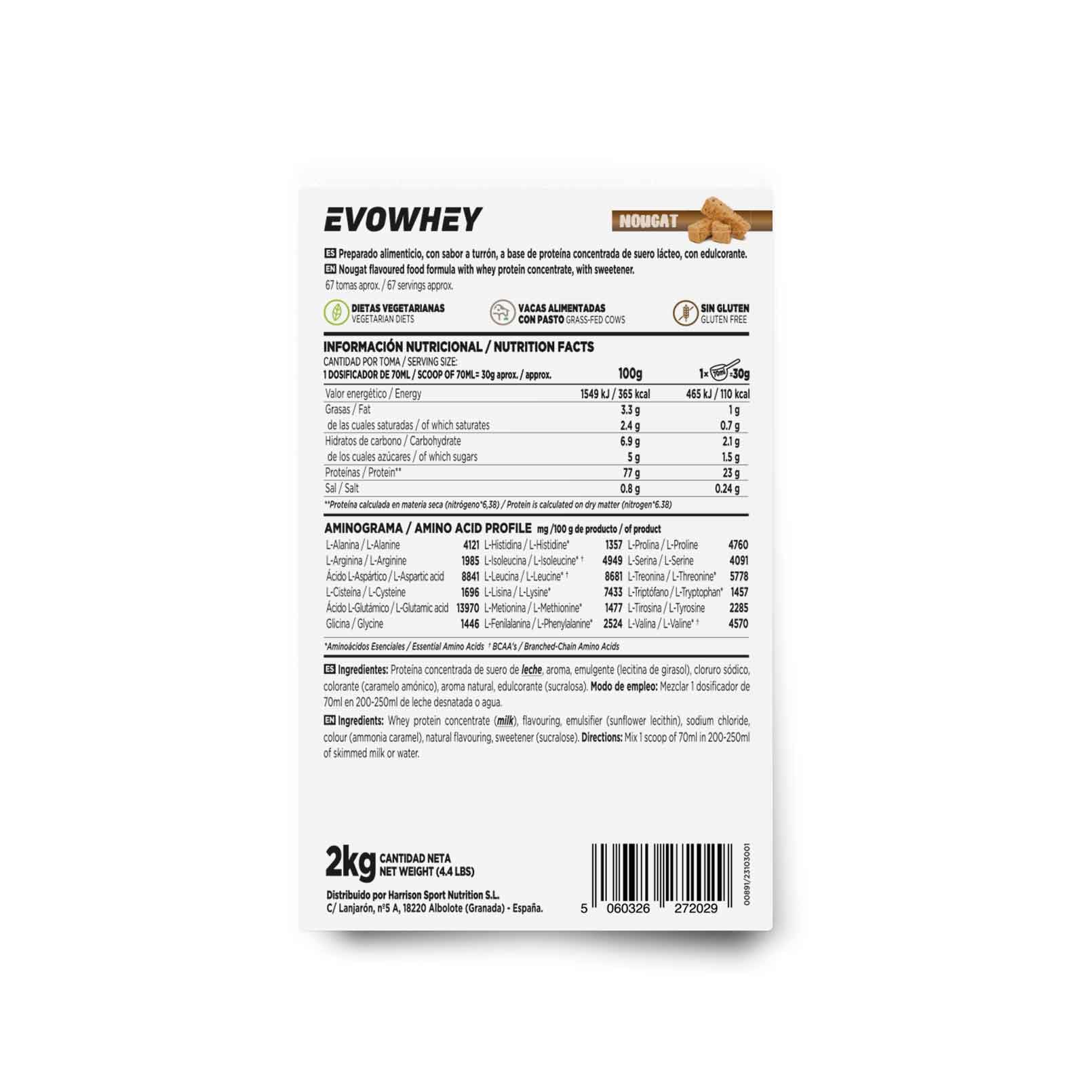 HSN Sports Evowhey - Konzentriertes Molkenprotein Nougat 2000 gr Schwarz