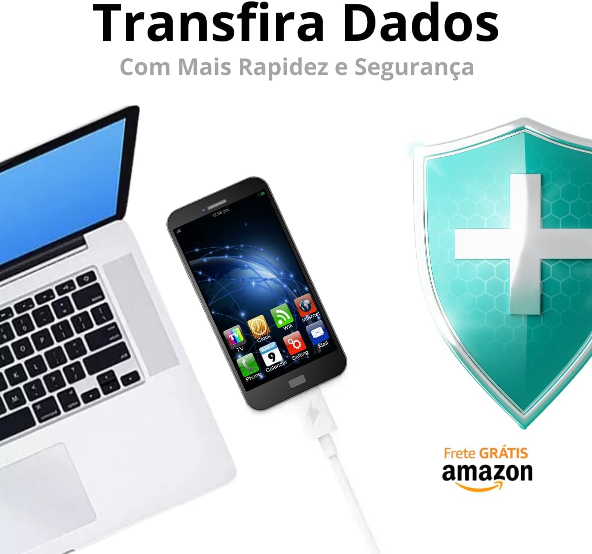 Cabo Tipo-C USB Turbo Carregamento Rápido, Cabo de Dados, Reforçado Compatível Com Android, EXC77, Premium®