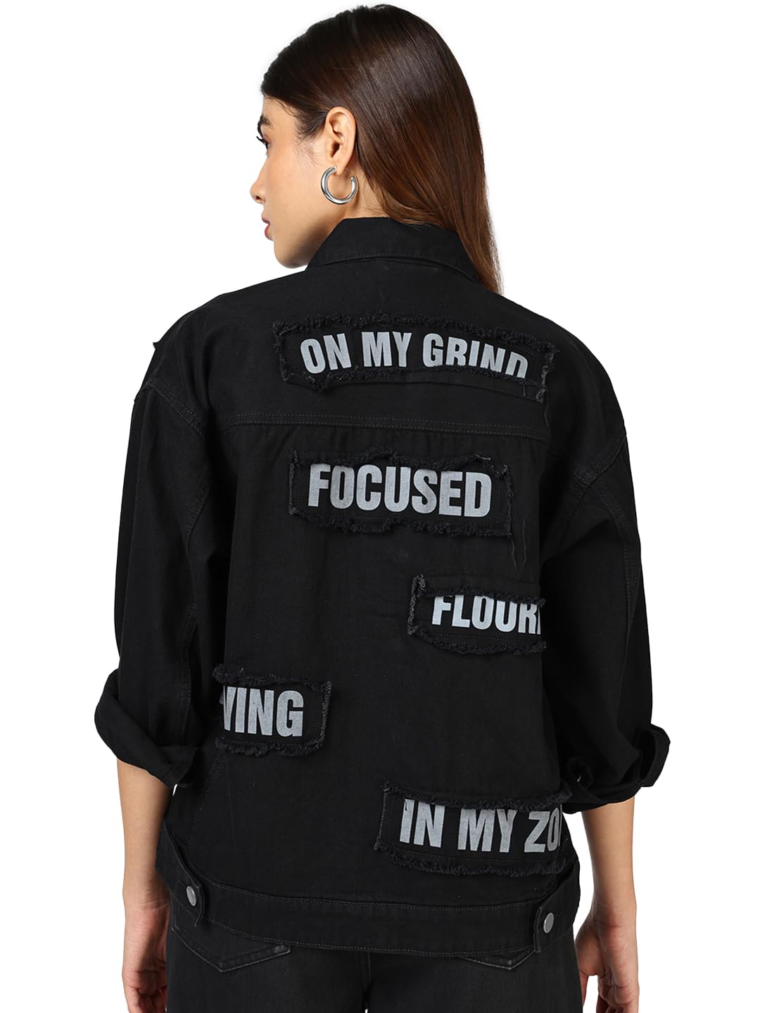 Bewakoof Women's Typography Regular Fit Full Sleeve Collar Pure Cotton Jacket in neutral
