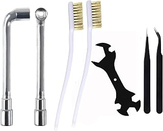 QCCAN 7PCS 3D Printer Nozzle Wrench Cleaning Kit, 2 L-Shaped Wrench Tool 1 Multi-Purpose Wrench 2 Cleaning Copper Wire Brushes and 2 Tweezers for 3D Printer Accessories