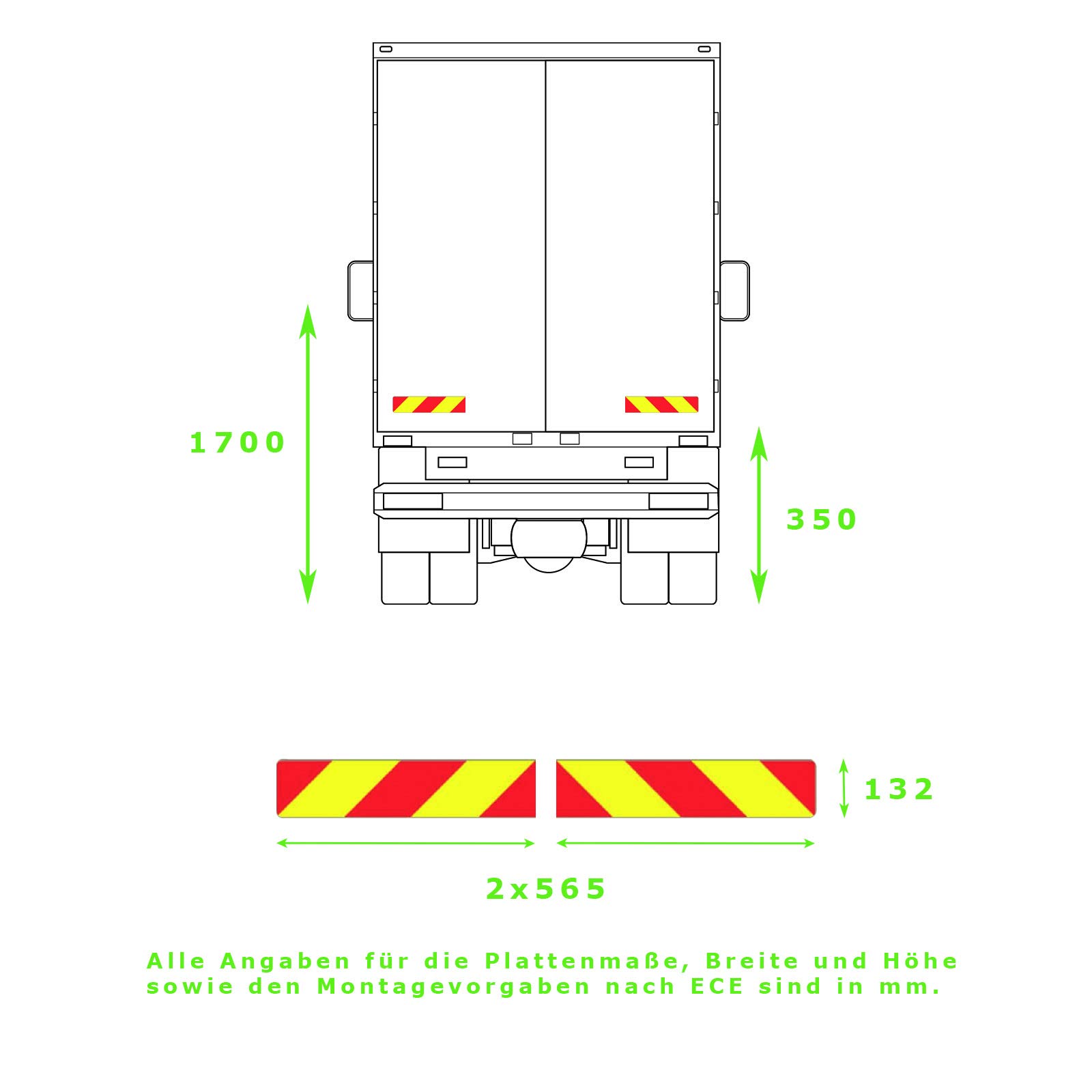Trupa 2 x Heckmarkierung 565 x 132 ECE 70.01 Warntafel Aluminium Reflektor LKW SZM