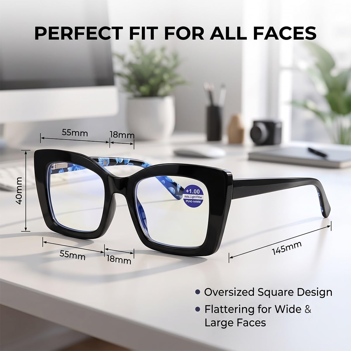 Gafas de Lectura para Mujer, Gafas de Presbicia Ojo de Gato Filtro Luz Azul | Montura ligera con bisagras de muelle, antifatiga para ordenador y pantallas